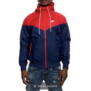 Nike Mens Windrunner Hooded Jacket L Red Blue Full Zip Sportswear Athletic Coat